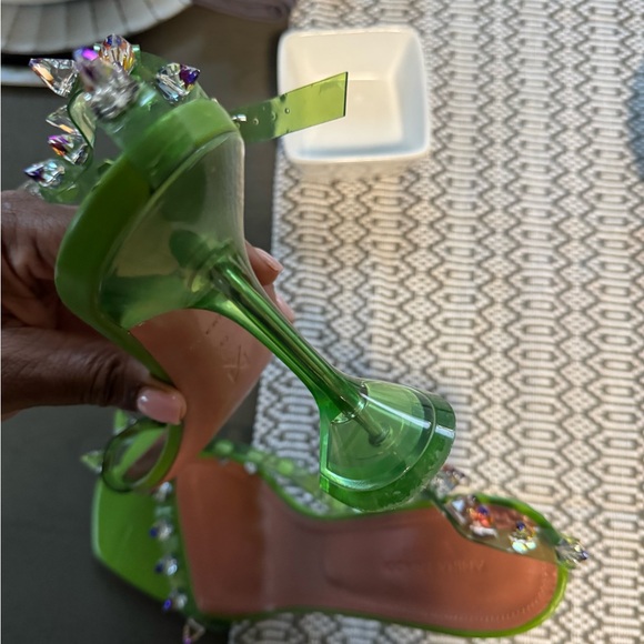 Amina Muaddi Green Crystal Embellished Heels - Picture 5 of 7